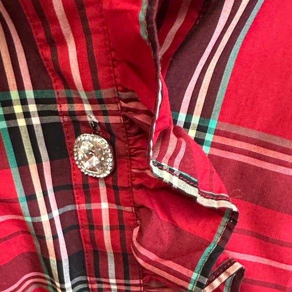 J. Crew Red and Black Plaid Ruffle Top - Picture 4 of 7